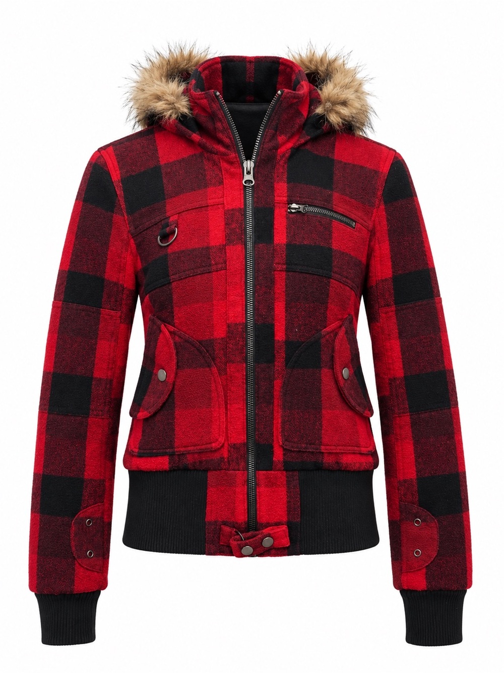 ONLY Vintage Wool Buffalo Plaid Jackie Check Bomber Jacket Women’s Small Red Blk